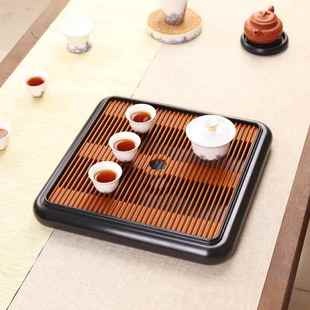 家用进口方形双层大容量蓄水排水圆型盛水茶台礼品 电木茶盘储水式