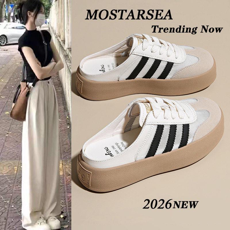 Mostarsea 时尚百搭~ 德训半拖鞋女夏外穿2026爆款厚底懒人小白鞋