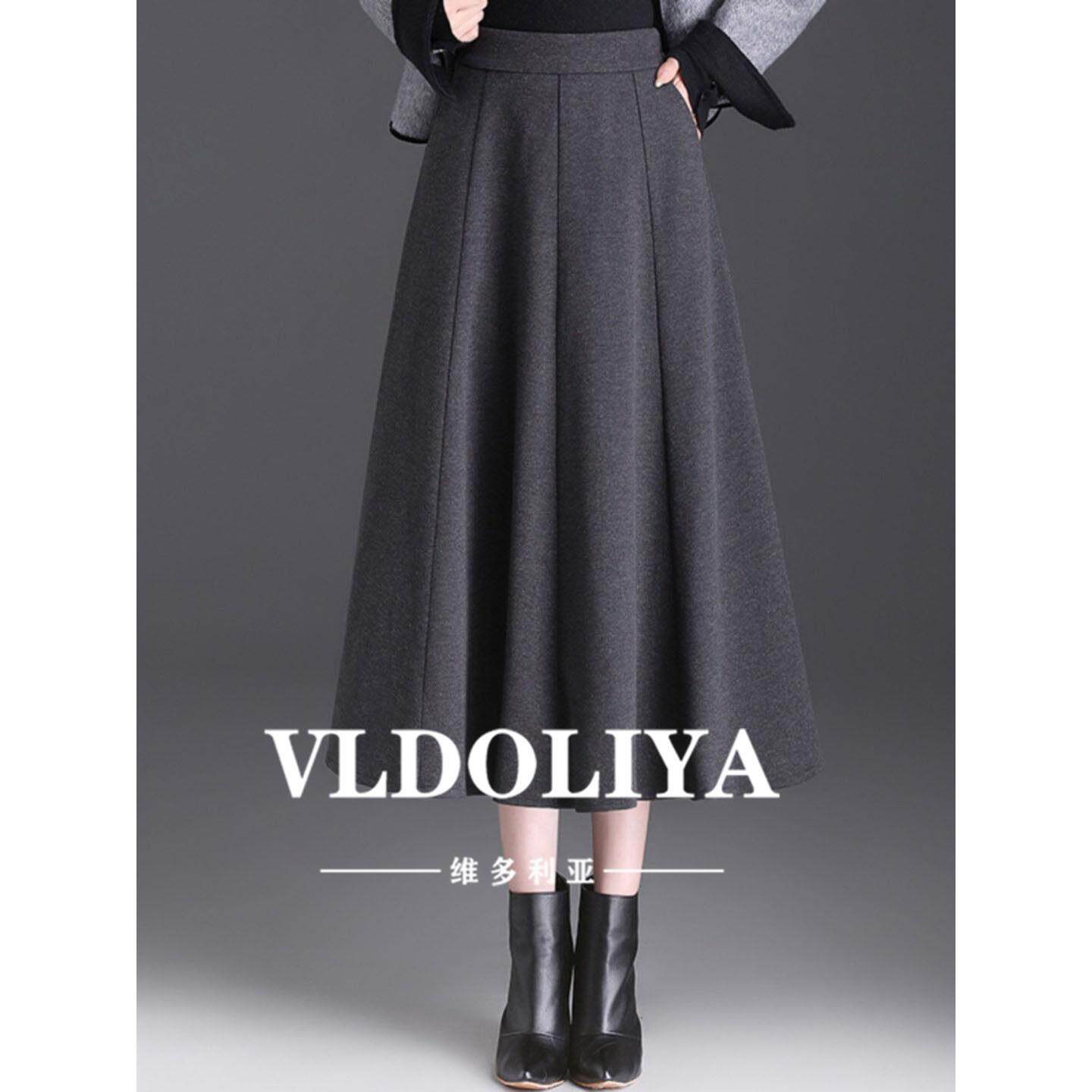 VLDOLIYA维多利亚毛呢半身裙女中长款2026春季显瘦加厚a字百褶裙