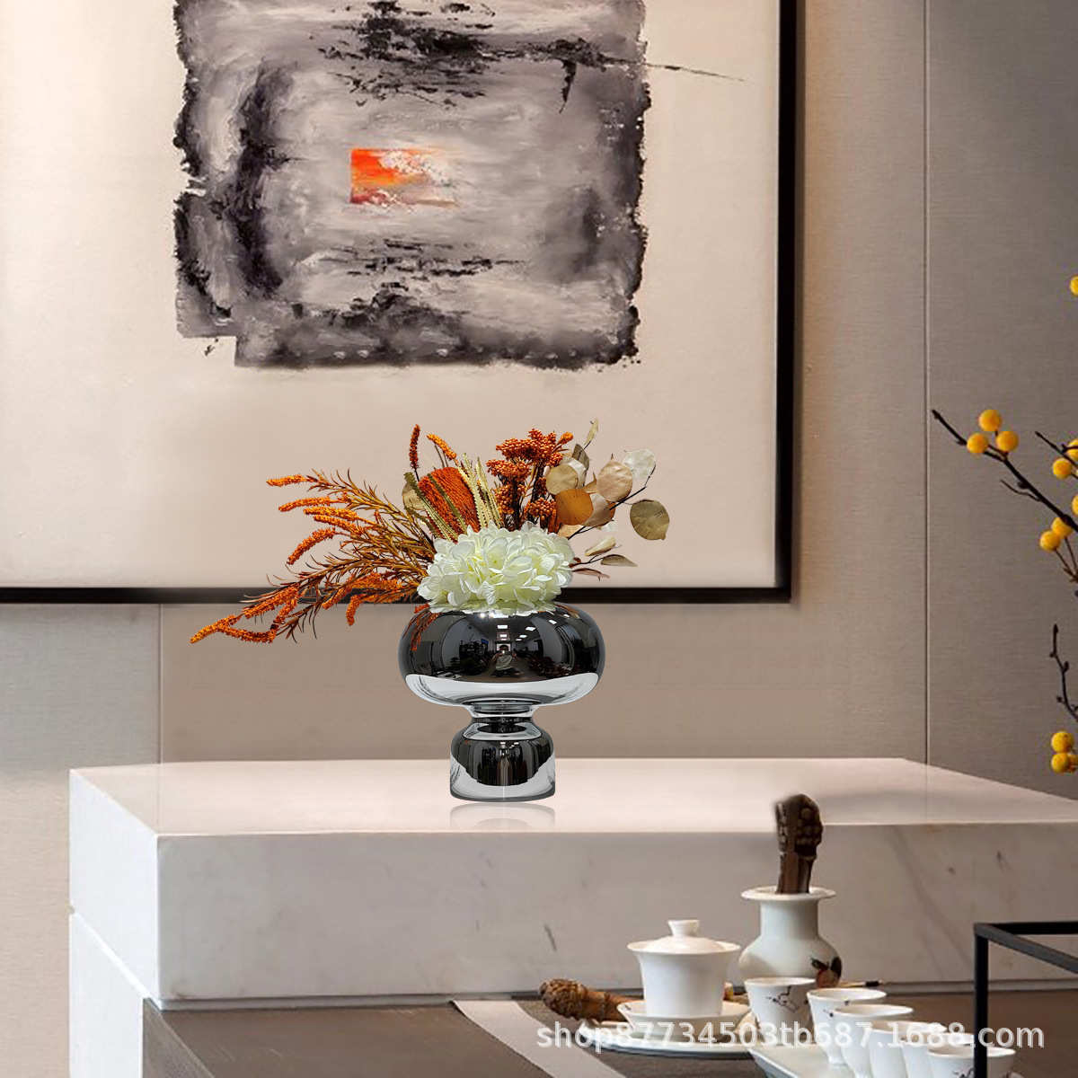 现代轻奢仿真花艺摆件插花器样板间茶几边柜装饰品售楼处艺术摆设