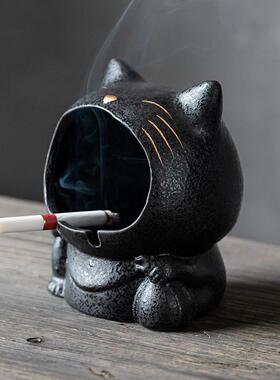 卡通猫烟灰缸可爱创意陶瓷家用大烟缸个性潮流车载防风防飞灰