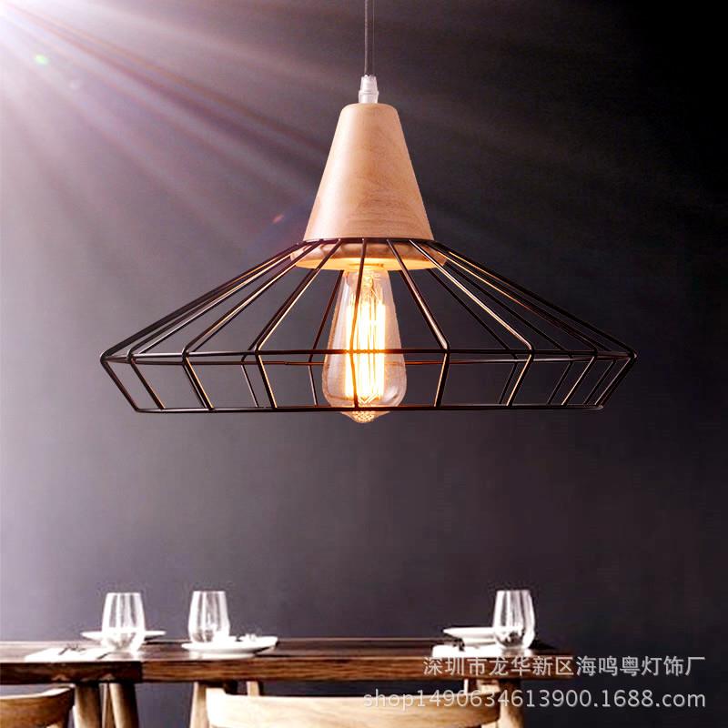 创意北欧工业风铁艺吊灯loft复古餐厅咖啡厅吧台仿原木灯具