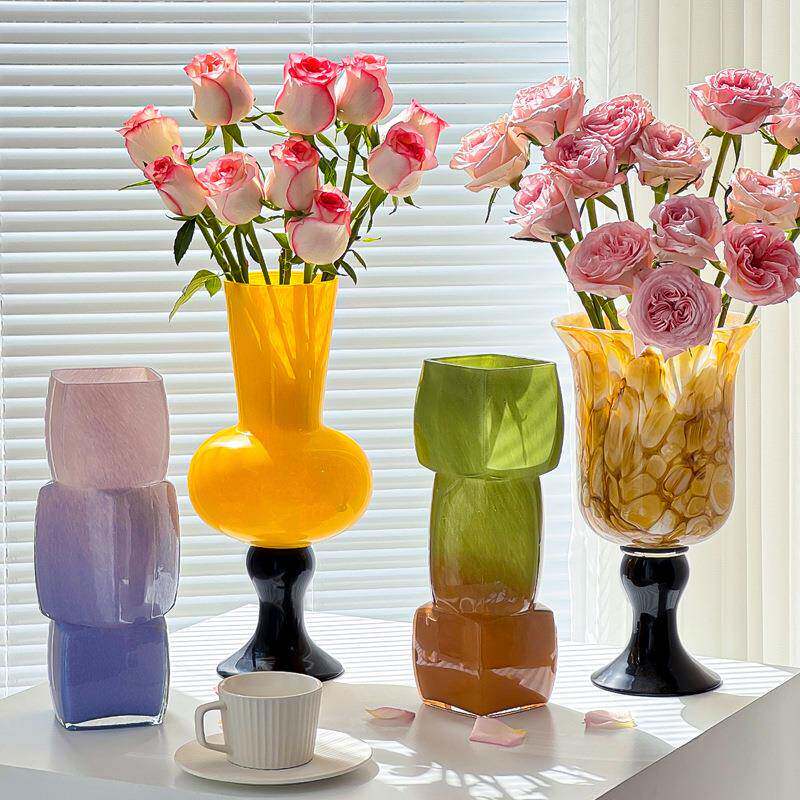 设计感水养鲜花几何绿色花器中古琉璃方口花瓶摆件
