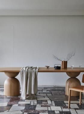 北欧设计师创意原木长桌简约办公会议桌工作台全实木餐桌客厅圆桌