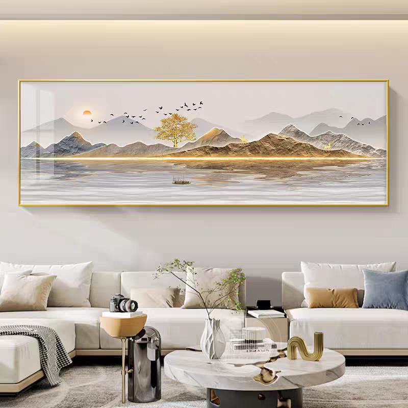 现代客厅大气装饰画沙发背景墙挂画山水寓意好壁画新中式横版挂画