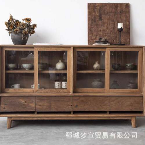 侘寂老榆木餐边柜客厅靠碗墙收纳架酒柜茶水柜风纳酒店碟收柜边柜