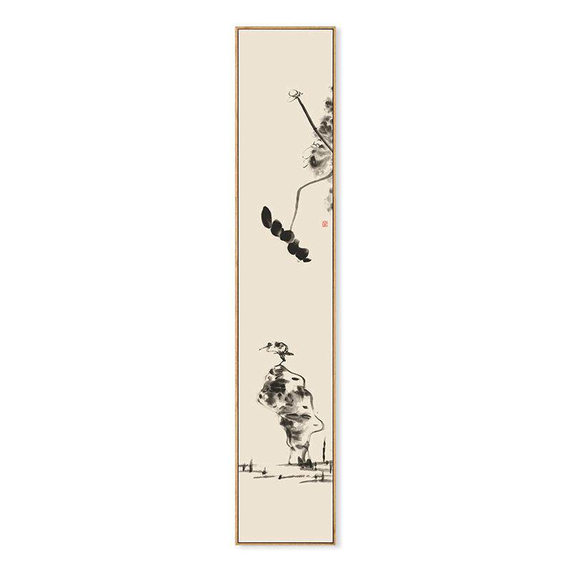 新中式极简竖长幅水墨写意国画装饰画书房茶室禅意挂画酒店装饰品