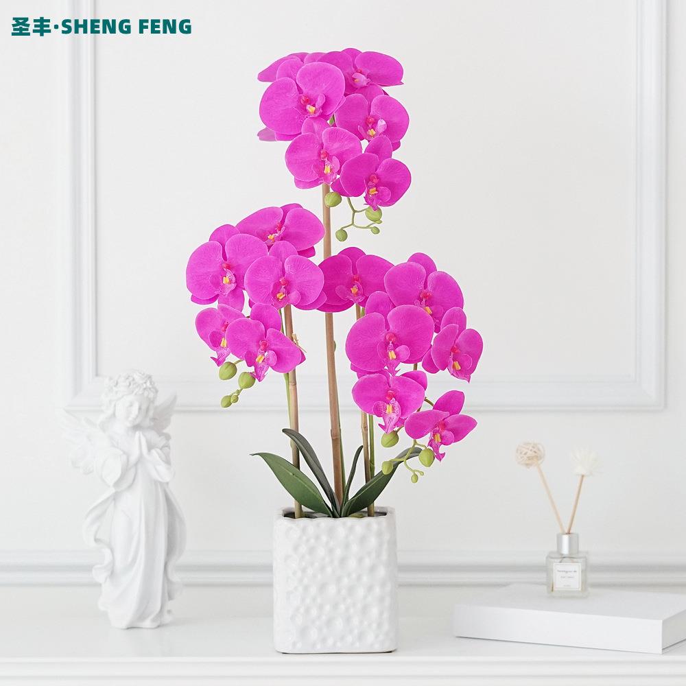 高档蝴蝶兰仿真花盆栽北欧装饰假花套装盆景客厅插花陶瓷摆件