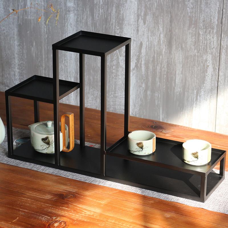 茶杯茶壶架置物架家用功夫茶具收纳架多层桌面博古架小型铁艺茶棚