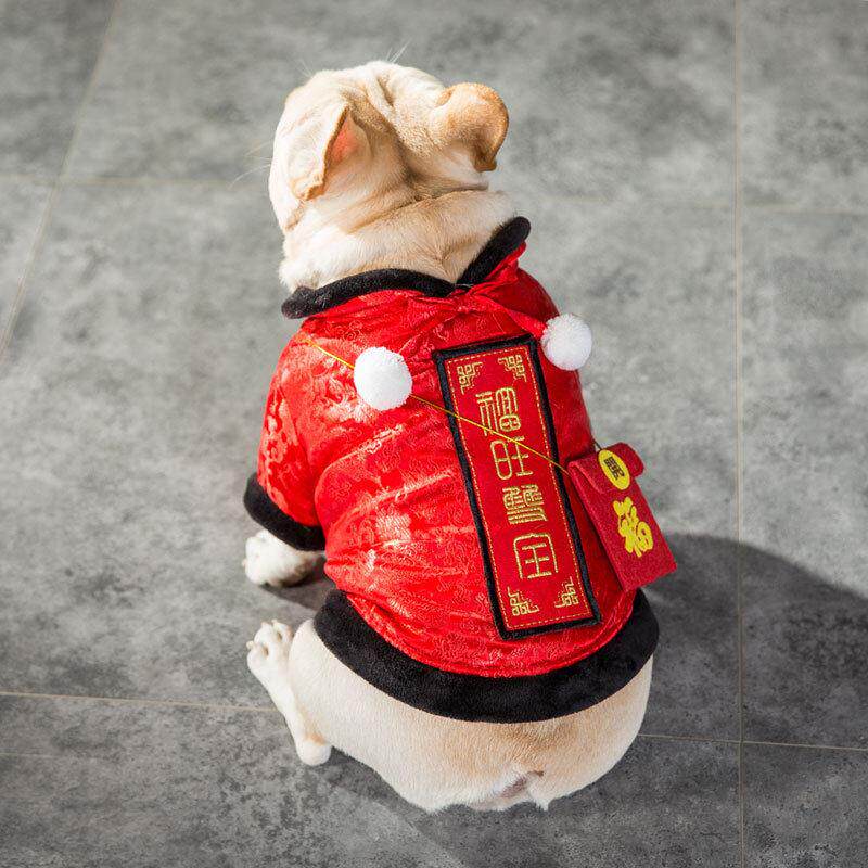 法斗新年拜年衣服马年唐装沙皮狗英斗斗牛犬巴哥波士顿梗国风胖狗
