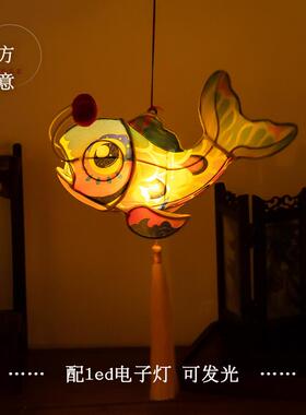 八月NOS锦十五中秋节儿童手提鲤鱼灯仿中式发光花灯灯笼古装饰挂