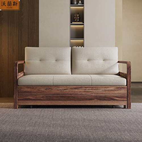 实木折叠发床两用中型式家用小户缩客厅双人多伸功能卧室沙ETC书