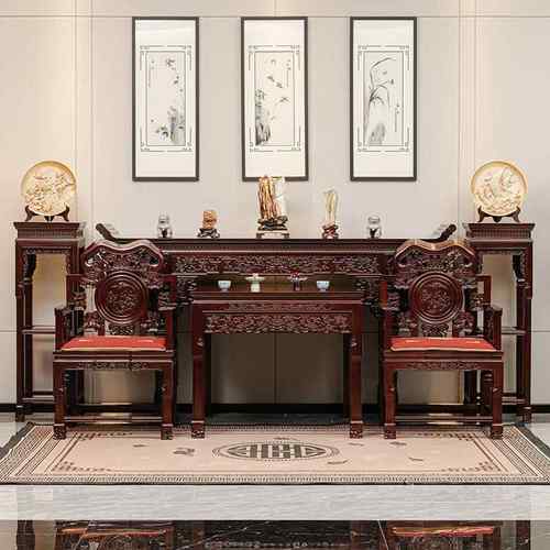 红木家具阔叶黄檀中堂条案组合印尼黑酸枝木农村祠屋供桌玄关神台