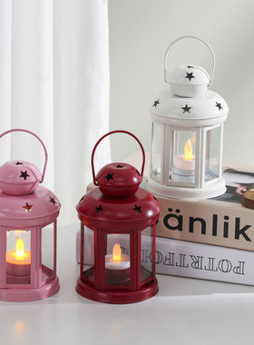 遇光成铁艺烛台复古风灯装饰摆件