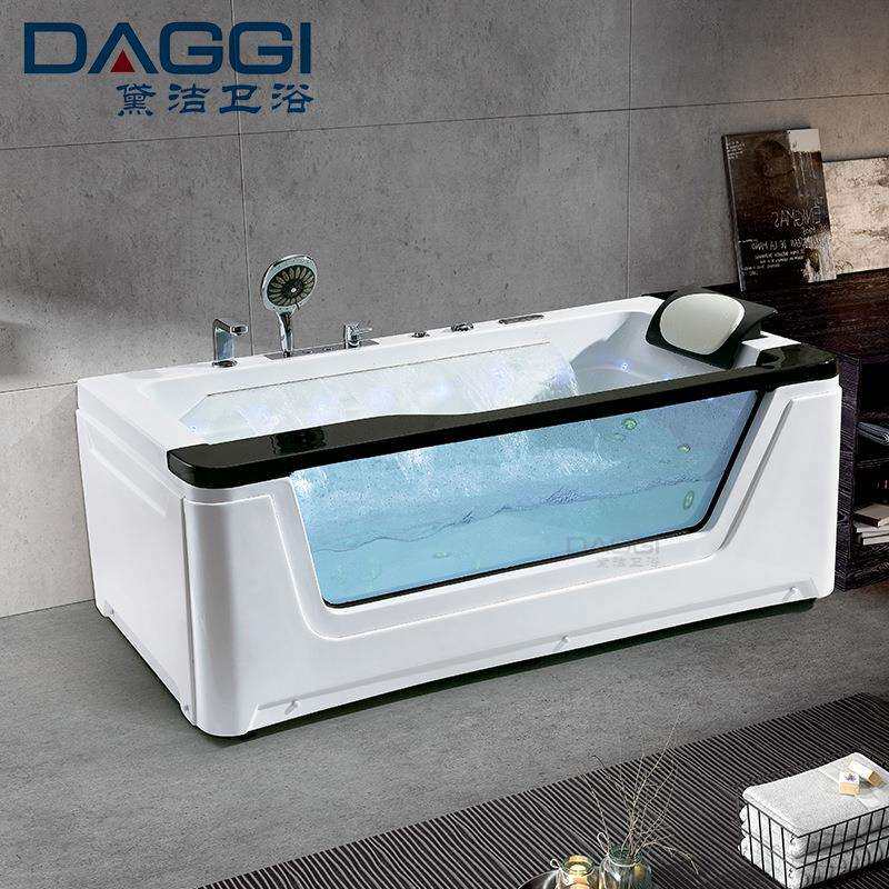 瀑布按摩冲浪恒温加热浴缸亚克力三面玻璃群边带枕头jacuzzi