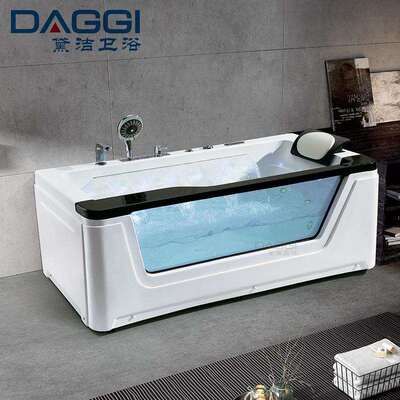 瀑布按摩冲浪恒温加热浴缸亚克力三面玻璃群边带枕头jacuzzi