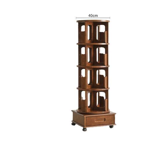 实木旋转书架落地书架书柜置物架客厅收纳架带轮可移动