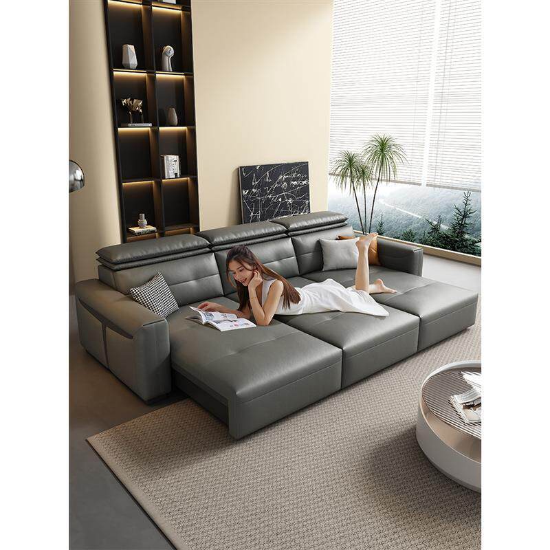 头等意式极简头层真皮功能沙发床舱电动大小户型伸缩客厅组合沙发