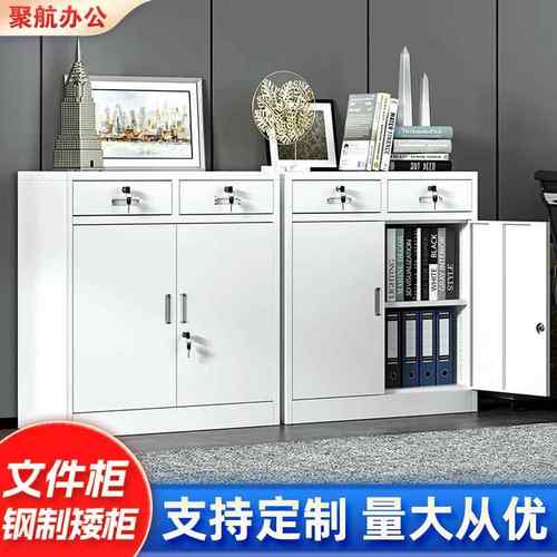 带锁家用储物柜子二斗矮柜办公室文件柜铁皮柜钢制桌下收纳矮柜