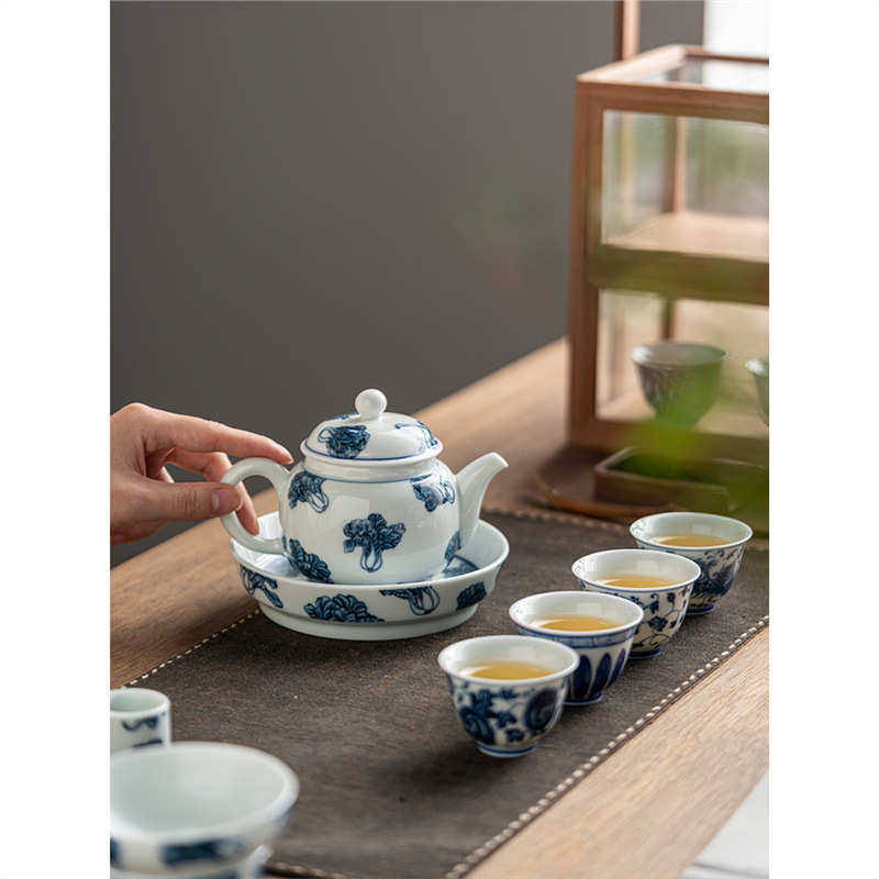 釉迷你泡茶彩壶陶瓷下彩单下中式功夫茶具青花瓷茶壶釉水纹山家用