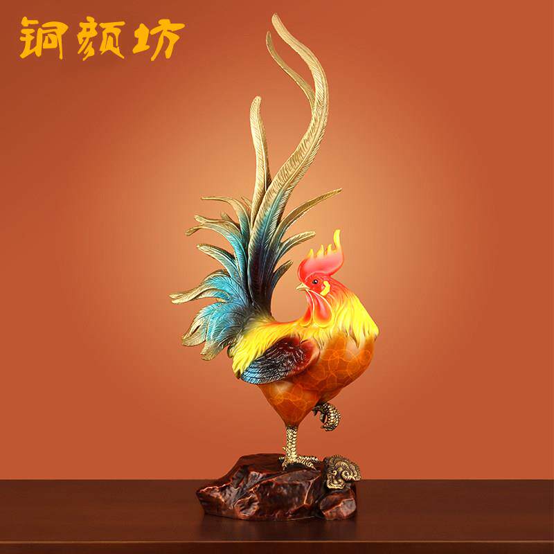 铜颜坊纯铜摆件金鸡报喜铜公鸡吉祥物十二生肖招财鸡乔迁新居礼品