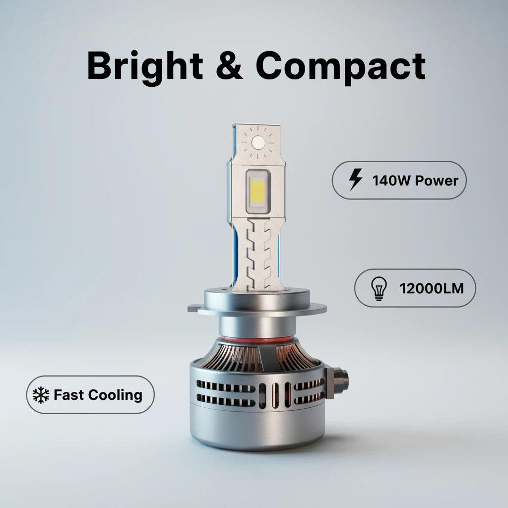 2支跨境亚马逊H7H4H11双铜管LED汽车大灯12V超亮大功率140W12000L