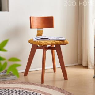 ZOOI HOME中古G椅灯芯绒复古实木餐椅家用小户型诧寂风休闲椅子