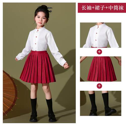 新款六服一儿童出小学生合唱服男女童歌唱祖红色演爱国诗歌国朗诵