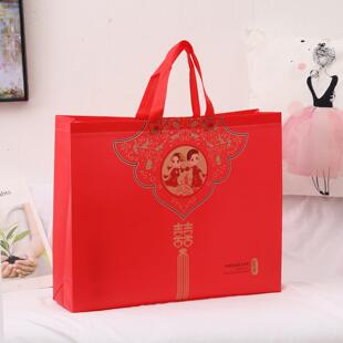 红色结婚手提袋 袋购物袋 婚庆四件套收纳袋覆膜无纺布家纺包装