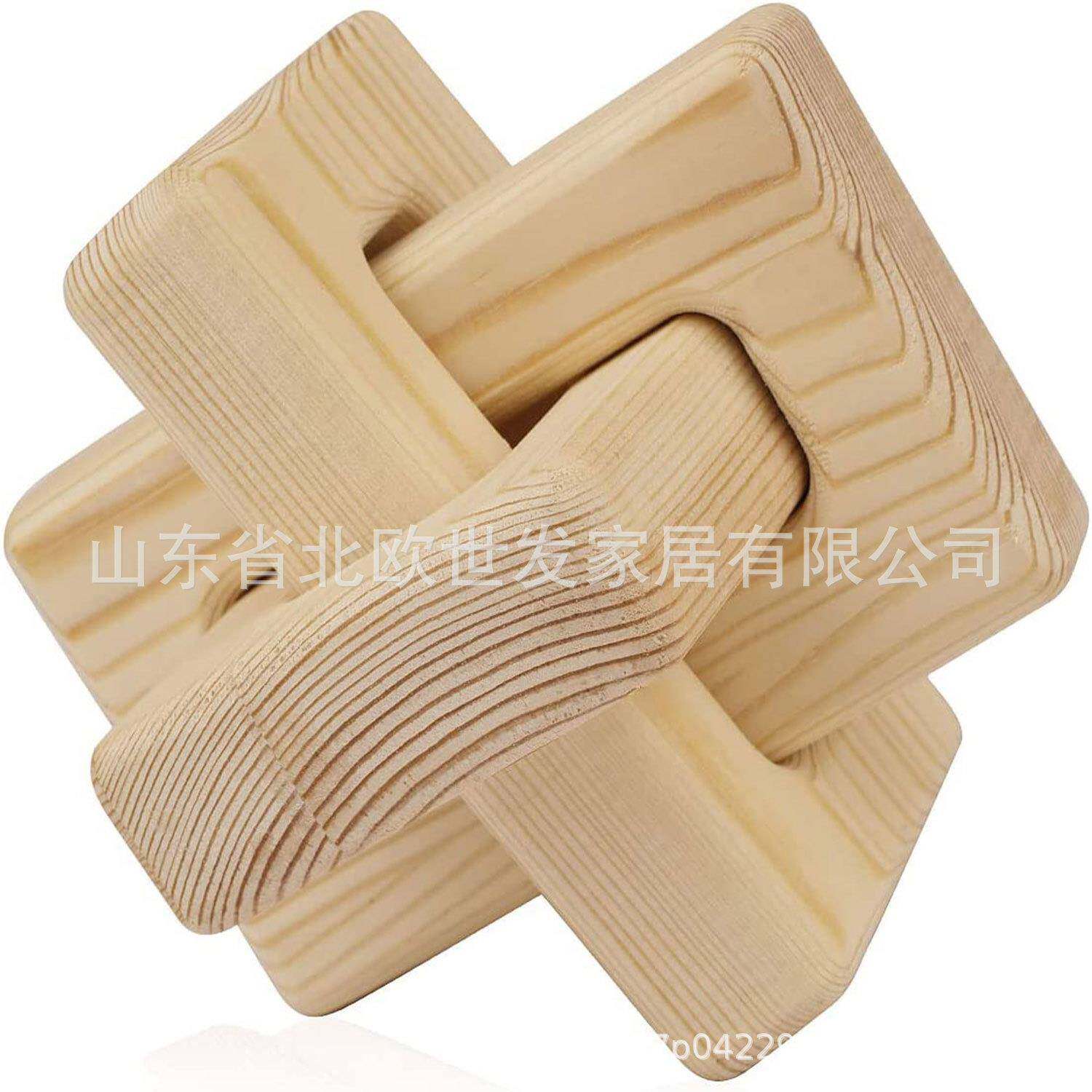木制家居装饰品木链三环扣工艺品乡村农舍木质摆件3环扣木结