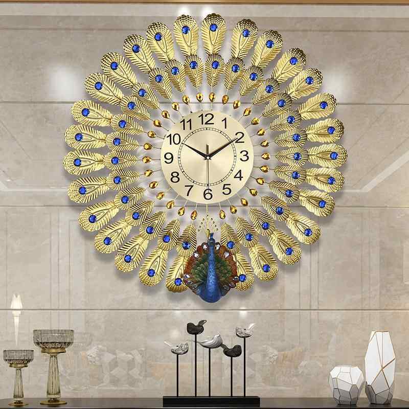 时尚北欧钟表客厅现代简约家用装饰时钟挂墙网红创意餐厅挂钟孔雀