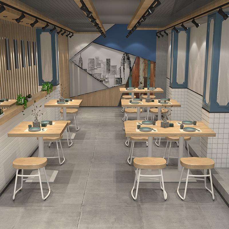 咖啡店餐桌椅组合小户型家用奶油风餐桌西餐厅休闲实木正方形桌子
