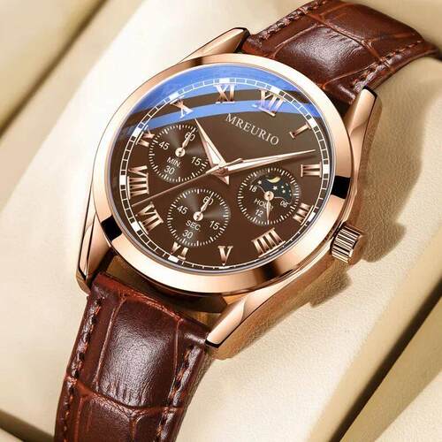 Luxury Brand Watch Men Quartz Watches Leather Strap Fake Thr