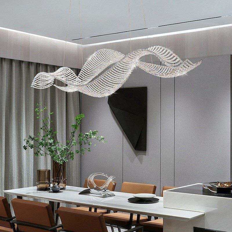 新款轻奢风水晶吊灯简约餐厅灯酒店前台吧台茶台长形中山灯具
