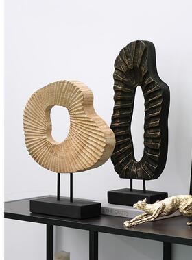 中古侘寂艺术实木雕塑样板间售楼处民宿酒店玄关书柜装饰品摆件