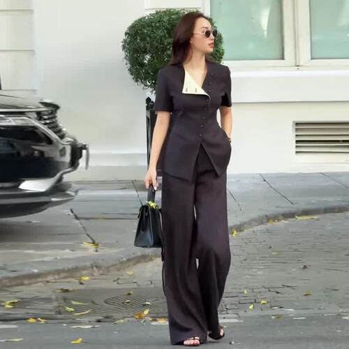 Casual Solid Color Set Suits Fitted Round Neck Short Sleeve