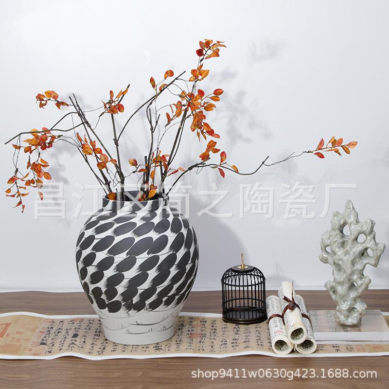 新中式花瓶手绘落地客厅茶几餐桌插花陶瓷花器样板房售楼处装饰品