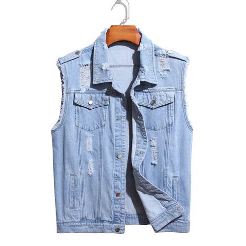 Men's denim vest sleeveless worn-out suspender, denim
