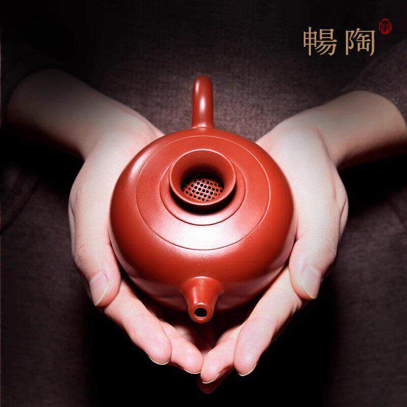 【畅陶】宜兴家藏鸡血大红袍朱泥茶壶手工渔翁紫砂壶李晓璐270cc