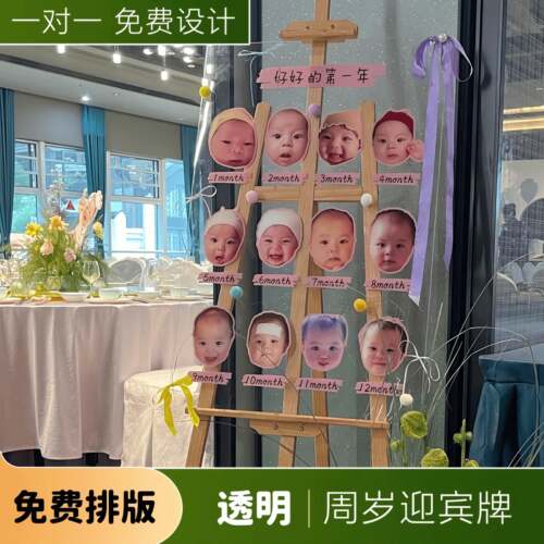 个性定制宝宝百日周岁生日头像透明亚克力迎宾牌背景生日迎宾水牌