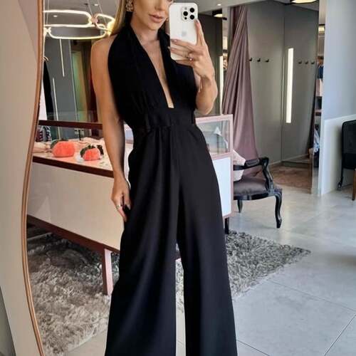 Summer New Deep V Neck Sleeveless Halter High Waist Split