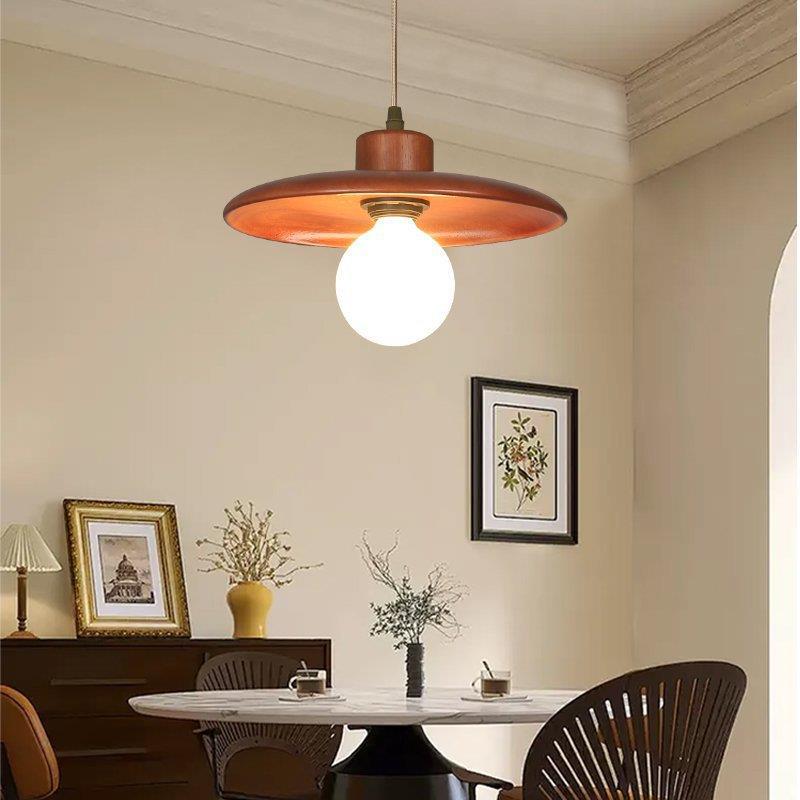 法吊式中古风卧室床头吊灯复古胡桃木色玻璃美餐厅吧台式新544中