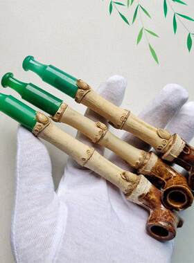 竹子烟斗贵州杆纯手工制作直款小号竹鞭款农村入门级叶子烟杆旱烟