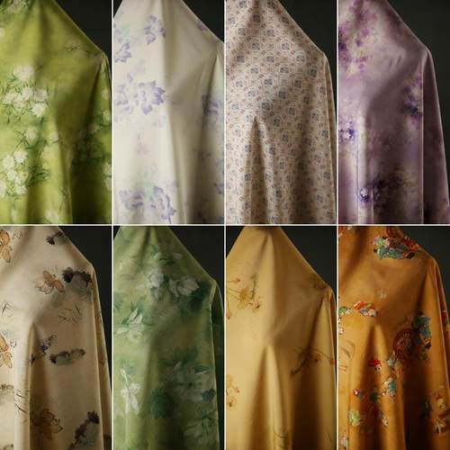 新中式数码印花布料锦棉面料植物染旗袍连衣裙上衣新中式汉服面料