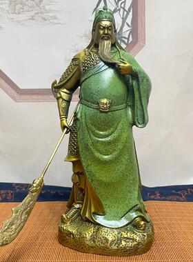 纯铜绿袍关公神像武圣铜像摆件招财黄铜武财神关羽客厅开业关二爷