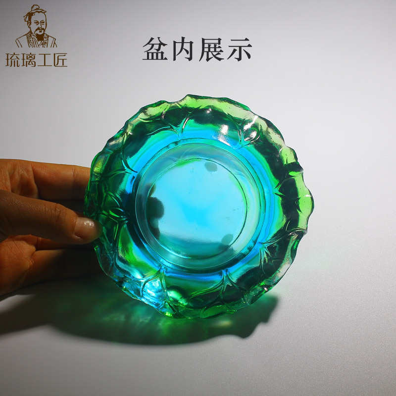琉璃工艺品荷花聚宝盆招财水晶玄关钥匙收纳摆件现代创意大气艺术