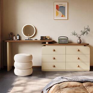 胡桃木法式现代伸缩中古风新款梳妆台斗柜一体可旋转大小户型实木