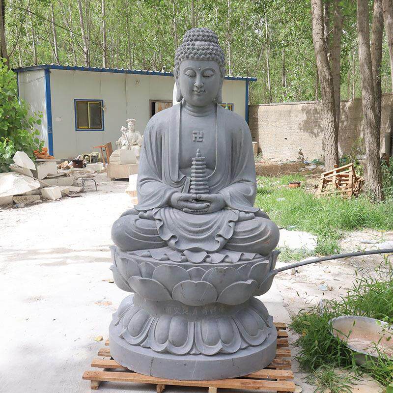 石雕释迦摩尼佛像青石阿弥陀佛药师佛三宝佛寺院供奉如来佛祖雕像