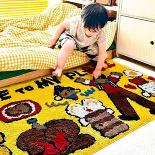 多巴胺卡通儿童房间卧室植绒簇绒地毯客厅沙发茶几毯防滑地垫