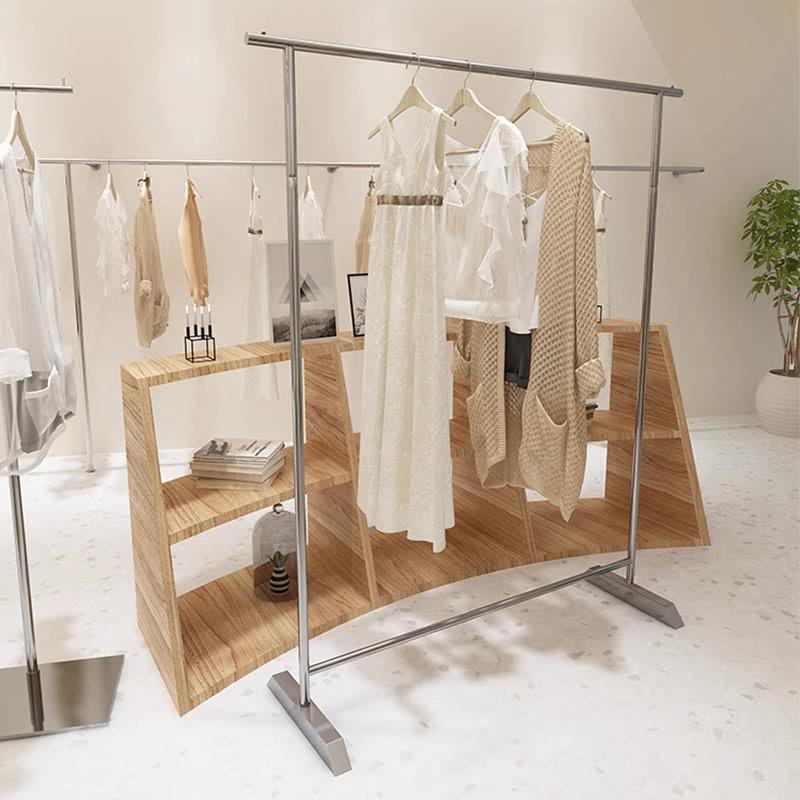 服装店展示架陈列架不锈钢落地式挂衣架女装店银色货架衣服架子